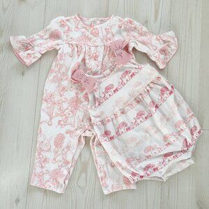 Janie and Jack Baby Girl Pink/White Romper and Onesie Size 6-12 M (2 Pieces)